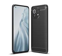 Cruzerlite Custodia Xiaomi Mi 11, Cover Xiaomi Mi 11, Carbon Fiber Texture Cover Shock Absorption Case for Xiaomi Mi 11 (Black)