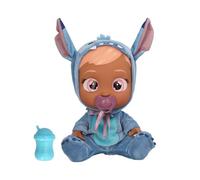Cry babies disney stitch, bambola che indossa iconico vestito di minnie con ciuccio e biberon e piange lacrime vere