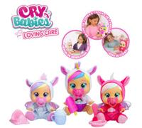 CRY BABIES LOVING CARE DREAMY, JENNA E HANNAH, BAMBOLA SINGOLA ASSORTITA CON 3 ACCESSORI CIASCUNA, PIANGONO LACRIME VERE