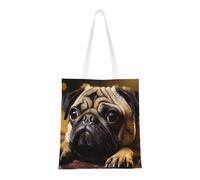 Cry Pug Tote Bag da donna, borsa a tracolla in tela con tasche, borsa per la spesa carina riutilizzabile
