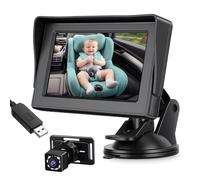 Cryfokt Baby Monitor per Auto, Guida Controlla Immediatamente il Bambino Videocamera per Auto da 4,3 Pollici, Telecamera per Specchietto Retrovisore con Visione Notturna 1080P Rotazione a 360° Ampio