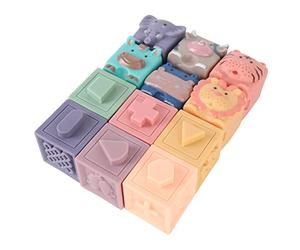 Cryfokt Blocchi per Bambini, Modelli Masticabili in Rilievo Morbido Forme di Animali Educativi Blocchi per Bambini in Silicone con Spruzzo d'Acqua per il Bagnetto dei più Piccoli 12 Pezzi Borsa di