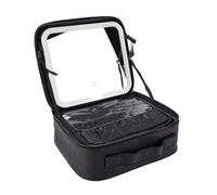Cryfokt Borsa per Trucco con Specchio a LED con Batteria da 1000 MAh per | Struttura in Pelle PU, Ritocchi nel Backstage, Tre Livelli di Luce, Divisori Regolabili, Organizer per Pennelli