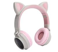 Cryfokt Cat Ear Headphone Wireless Bluetooth 5.0 Cuffie Pieghevoli con Luce LED per gli Amanti della Musica in Movimento (Grigio Rosa)