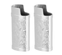 Cryfokt Custodia per Accendino retrò in Lega di Zinco, Custodia Protettiva Squisita da 2 Pezzi con Design Stampato Floreale 3D (SILVER)