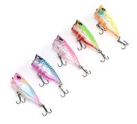 Cryfokt Mini Popper Esche da Pesca Galleggianti da 5 Pezzi - Esca Artificiale Vibrante con Ami Tripli Affilati per Pescatori - Design Realistico in Colori Assortiti