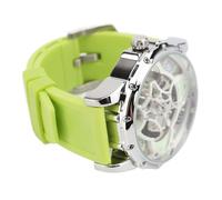 Cryfokt Orologio Meccanico Automatico Scheletrato, Cinturino in Silicone con Doppio Quadrante, Regalo Resistente All'acqua per Abbigliamento Casual da Uomo D'affari (Verde argento)