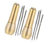 Cryfokt Punteruolo da Cucito Deluxe, 2 Set Manico in Rame, Set di Aghi Artigianali in Pelle Affusolati per Strumento di Riparazione di Scarpe in Pelle, Moda, Oro