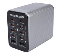 Cryfokt Stazione di Ricarica PD QC, Hub di Ricarica Rapida da 200 W, GaN Tech, Caricatore da Tavolo 10 in 1, 2 Porte QC3.0/8 PD, Caricatore da Muro PD a 6 Porte con Cavo da 5 Piedi, (Spina europea)