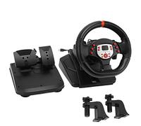 Cryfokt Volante per PC 5 in 1 Doppio Motore Regolabile con Feedback di Guida Volante da Gioco con Pedali da Pavimento, Paddle Shifter Volante da Gioco da 180 Gradi per PS3, per,