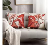 Cryfox, set di 2 federe per cuscini per San Valentino, 50 x 50 cm, gnomi festivi, fodera per cuscino rosso a forma di cuore, copricuscino d'amore, morbido, decorativo, per anniversario, matrimonio