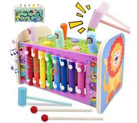 Crynvor 3 in 1 Giochi Legno Bambini,Strumenti Musicali Bambini per 1-3 Anno | Gioco Banco di Martello con Xilofono/Acchiappa La Talpa/Labirinto, Giochi Educativi Montessori, per Regalo Bambino Bambina
