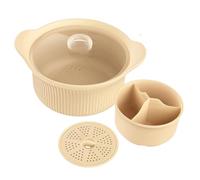 Cryofu Grande contenitore per microonde da 42 oz con coperchio, vaporiera in silicone a 3 scomparti per alimenti per bambini, per verdure, beige