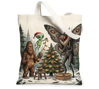 Cryptid - Borsa tote in tela con decorazione natalizia, 33 x 38,1 cm | Tema folcloristico criptidico, scena fantasiosa della foresta, arte della novità stagionale, trasporto di utilità casual
