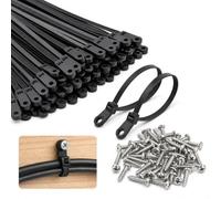 Cryptisg 100 Pezzi 10 CM Robusto e Durevole Fascette con Foro per Vite | Nere Fascette Stringicavo con 100 Viti, Sicuro Fermacavi in Nylon, Zip Ties per Casa Ufficio il Fissaggio dei Cavi