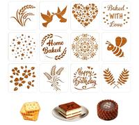 Cryptisg 12 Pezzi Stencil per Pane e Torta(15 x 15 cm) | Motivo Decorativo con Parole di Grano Stencil per Pane da Forno, Modelli La Cottura Modelli Biscotti, per Torte o Biscotti