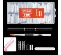 Cryptisg 256 Pezzi Quadrate Sandwich Dual Form,16 Misure Dual Form Sandwich | Tip Unghie Finte Traslucido Double Top Con Pennello 2-In-1 Per Unghie e Lima, Stampi Trasparenti Riutilizzabili per Gel