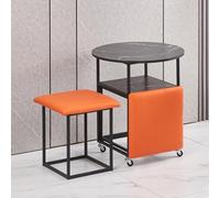 CRYSEU Tavolino da caffè ottomano 5 in 1, seduta a cubo impilabile con rotelle girevoli e scrivania laterale, tavolino in similpelle mobile, for soggiorno, ufficio domestico(Black Desktop,Orange)