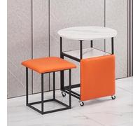 CRYSEU Tavolino da caffè ottomano 5 in 1, seduta a cubo impilabile con rotelle girevoli e scrivania laterale, tavolino in similpelle mobile, for soggiorno, ufficio domestico(White Desktop,Orange)