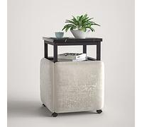 CRYSEU Tavolo da pranzo combinato 5 in 1 con 4 sgabelli, tavolino salvaspazio impilabile, sgabello poggiapiedi impilabile, divano a cubo e tavolo(Light Gray,Black)