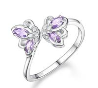 CRYSLOVE Butterfly Birthstone Anelli per le Donne 925 Sterling Silver Aperto Regolabile Butterfly Ring Gioielli Regali Per il Compleanno Natale per Moglie Fidanzata Mamma Figlia Teen Girls