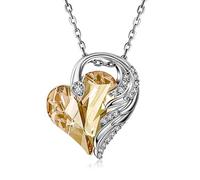 CRYSLOVE Collana da Donna Cuore con Cristalli Ornato con Ali d'angelo Ciondolo Cuore,Gioielli Donna, Regalo Donna
