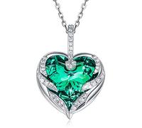 CRYSLOVE Collana da Donna"Cuore dell'Oceano"Ciondolo Cuore con Blu Cristalli,Angel Wing Cuore Pendente Collane,Gioielli Donna, Collana Donna, Collana Cuore, Regalo Donna