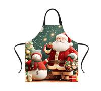 CRYSLOVE Grembiule Natalizio,Grembiule Cucina Donna Regolabile Grembiuli con 2 Tasche per Cucina Barbecue Festa di Natale Regalo di Natale (Babbo Natale - Popolo di neve)