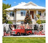 CRYSLOVE Striscione Natalizio con Scritta Merry Christmas, Grande Banner Decorazioni Natalizie per Giardino Cortile Portico,300x90 cm (Camione albero di Natale vintage, 300 * 90cm)