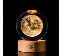 Crystal Ball Night Light 3D Planet Model with Wooden LED Base Engraved Universe Planet Sphere Galaxy Ball Lamp Bedside Nightlight Tabletop Decor Creative Astronomy Gifts for gf (Solar System)