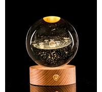 Crystal Ball Night Light 3D Planet Model with Wooden LED Base Engraved Universe Planet Sphere Galaxy Ball Lamp Bedside Nightlight Tabletop Decor Creative Astronomy Gifts for gf (Solar System)