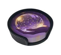 Crystal Ball Stars - Set di 6 sottobicchieri in pelle con supporto