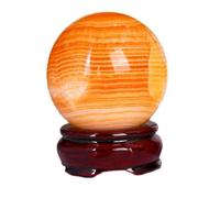Crystal Ball Yellow Square Sphere Polished Gemstones Crystals and Stones with Wood Stand for Feng Shui Divination,70-75mm