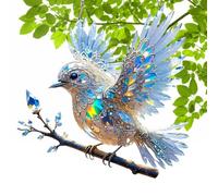 Crystal Bluebird Window Ornament, Flat Acrylic Stained Glass Style Hanging Decor for Home, Women, Animal Lovers, Wedding Party or Nature-Inspired Presents, 22.7x22.5x1 inches
