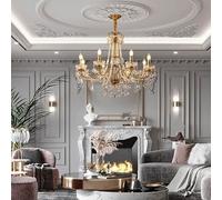 Crystal Candle Chandeliers Home LED Copper Ceiling Lighting Fixture Long Classical Hanging Lamps for Living Room Lustres