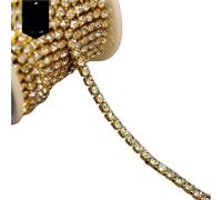 Crystal-Castle 10 Yard Rhinestones Trim Stone Cup Chain Gold Diamond Strass Decorative Applique Crystal Trimmings For Dresses(Crystal with Gold,10YARD ROLL_SS8)