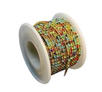 Crystal-Castle 10 Yard Rhinestones Trim Stone Cup Chain Gold Diamond Strass Decorative Applique Crystal Trimmings For Dresses(Colorful with gold,10YARD ROLL_SS8)