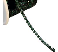 Crystal-Castle 10 Yard Rhinestones Trim Stone Cup Chain Gold Diamond Strass Decorative Applique Crystal Trimmings For Dresses(Emerald,10YARD ROLL_SS12)