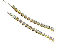 Crystal Castle Diamond Trims 2mm 4mm Strass Fringes Gold Cup Sewing Stones Decorative Trimmings Rhinestones Chain For Clothing(AB with Gold,10YARD BY ROLL_SS4.5)