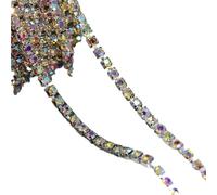 Crystal Castle Diamond Trims 2mm 4mm Strass Fringes Gold Cup Sewing Stones Decorative Trimmings Rhinestones Chain For Clothing(AB with Silver,5 YARD BY ROLL_SS10)