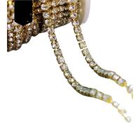 Crystal Castle Diamond Trims 2mm 4mm Strass Fringes Gold Cup Sewing Stones Decorative Trimmings Rhinestones Chain For Clothing(Crystal with Gold,10YARD BY ROLL_SS12)