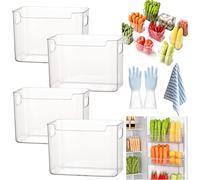 Crystal Clear Freezer Storage Bins, Premium Clear Fridge Organisers Set, Stackable Plastic Kitchen Storage Containers with Handles for Freezer, Pantry,Cupboard and Cabinet Organization (4B-L)