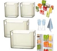 Crystal Clear Freezer Storage Bins, Premium Clear Fridge Organisers Set, Stackable Plastic Kitchen Storage Containers with Handles for Freezer, Pantry,Cupboard and Cabinet Organization (2A-L+2A-S)
