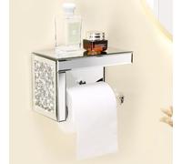 Crystal Crush Diamond - Portarotolo carta igienica con ripiano a specchio, colore argento, moderno, supporto per carta igienica, montaggio a parete, specchio glamour