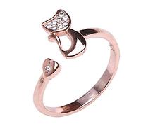Crystal Cute Cat Shape Opening Couple Ring For Men Women, Rose Gold Color Creative And Exquisite Workmanship Nice processing