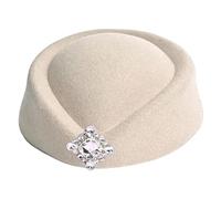 Crystal Decors Cappello a cilindro autunno inverno caldo copricapo hostess cappello a cilindro per le donne occasioni formali uso quotidiano traspirante hostess per le donne, Beige, Taglia unica