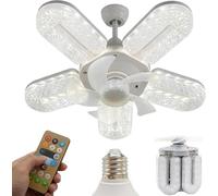 Crystal-Effect LED 5-Blade LED Fan Light, 12 In Dimmable Chandelier Ceiling Fan with Remote Control & E27 Socket, 3-Speed Quiet Small Flush Fandelier for Bedroom Living Room Dining Room (1Pc)