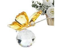 Crystal Flying Butterfly - Handcrafted Figurine Decoration, Shiny Glass Artwork, Elegant Collectible Statue, Exquisite Ornament | Beautiful Craft with Round Base for Table Display Shelf Wedding and Us
