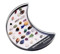 Crystal Gem Collection - 32pcs Natural Crystal Collection Specimen Box - Rocks And Minerals Science Education Set With Strawberry Quartz, Prehnite, Obsidiar, Red Jasper, Moss Agate 3.1 X 5.9inch