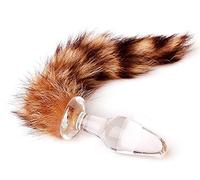 Crystal Glass Butt Anal Plug Coda di cane fatta di pelliccia sintetica Coda di volpe Plug Gioco di sesso Giocattoli cosplay per giochi di sesso per adulti Trasparente